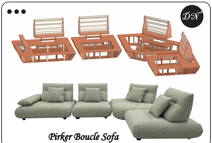 create 3d model of sofa and cnc cuting drawing